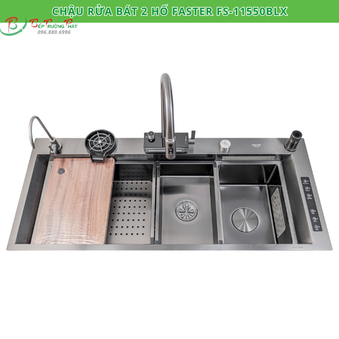 Chậu rửa bát 2 hố Faster FS-11550BLX- ứng dụng sóng siêu âm và lọc hydrogen