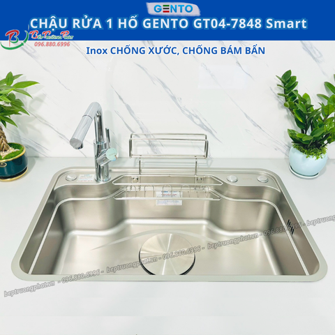 Chậu rửa bát 1 hố GENTO GT04-7848 Smart, chống xước, chống bám bẩn-BH 3 năm