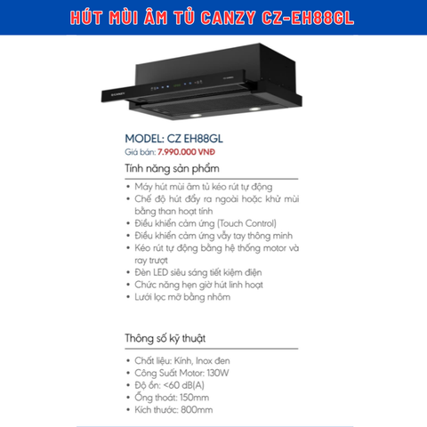Hút mùi âm tủ Canzy CZ-EH88GL | hút mùi kích thước 800