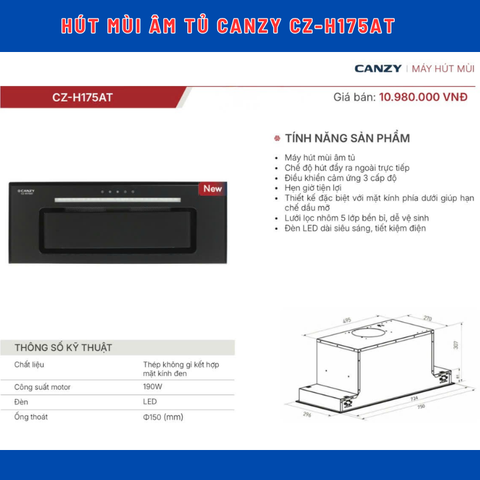 Hút mùi âm tủ toàn phần Canzy CZ-H175AT