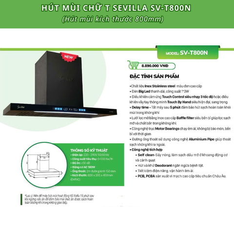 Máy hút mùi âm tủ Sevilla SV-T800N | hút mùi kích thước 800mm