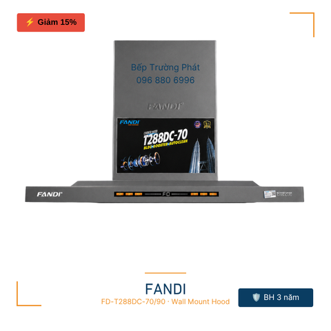 Máy hút mùi chữ T Fandi FD-T288DC-70/90 | Made in Malaysia | Công suất: 1400m3/h ( tặng bộ nồi từ)