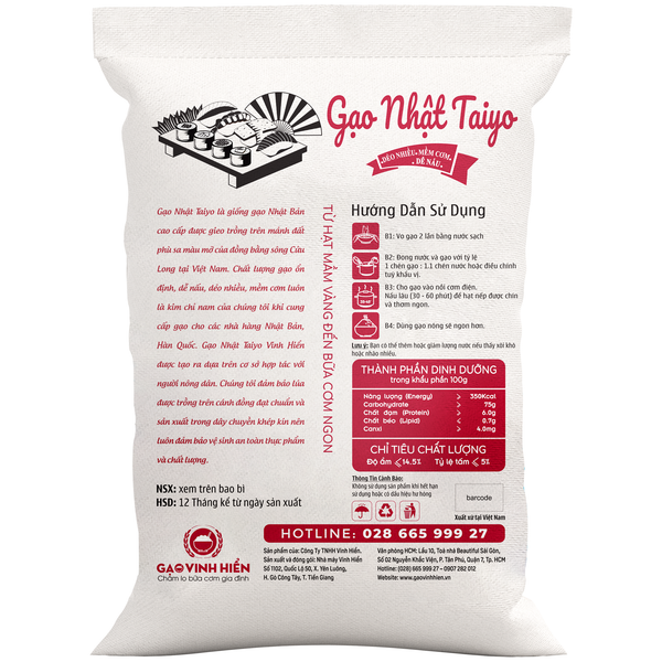  Gạo Nhật TAIYO Vinh Hiển túi 25kg 