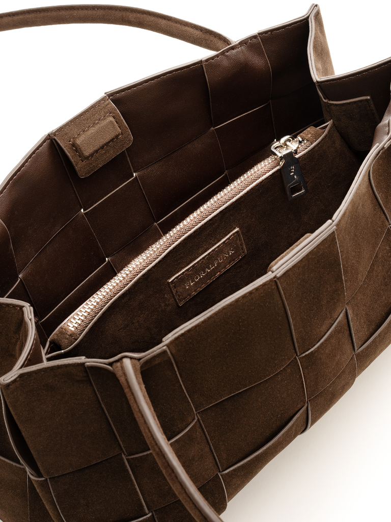 Túi Xách Floralpunk Woven Long Handle Suede Brown