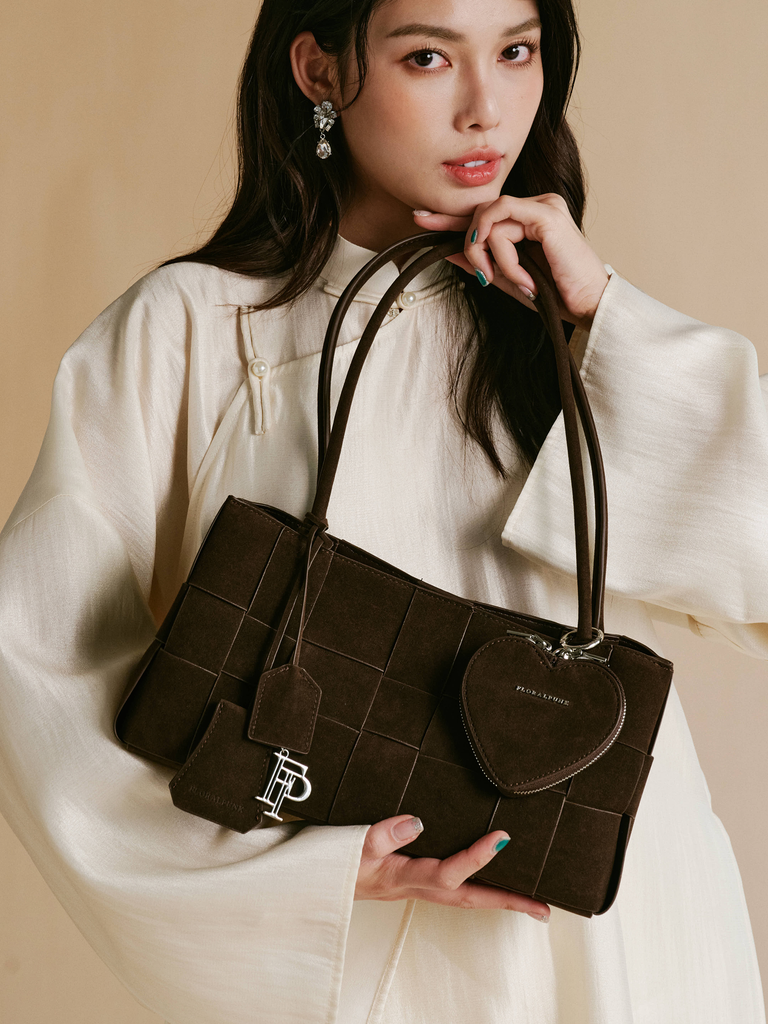 Túi Xách Floralpunk Woven Long Handle Suede Brown