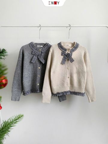  Áo Len Lông Thỏ Viền Nơ Caro 