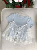  Set Áo Thun Croptop Kèm Áo Dây Hoa Nhí 
