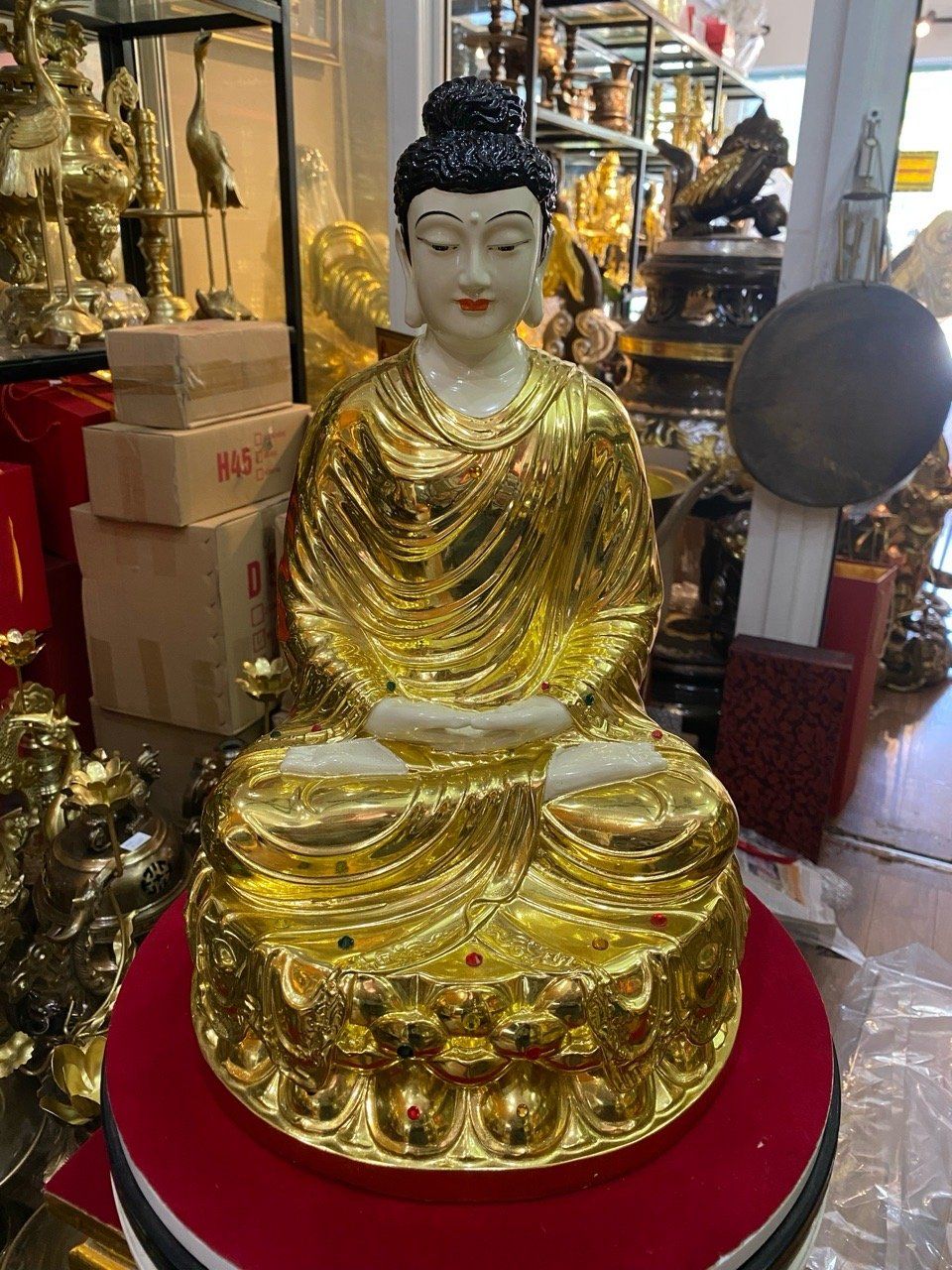 Tượng phật Thích Ca 40cm 12kg bằng đồng dát vàng vẽ diện