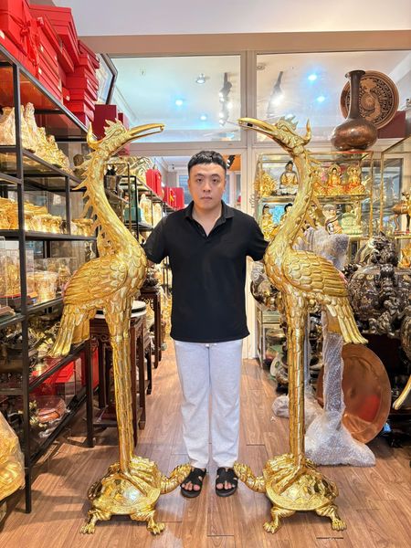 Đôi hạc đồng đỏ dát vàng