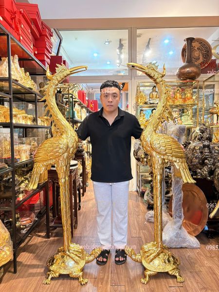 Đôi hạc đồng đỏ dát vàng