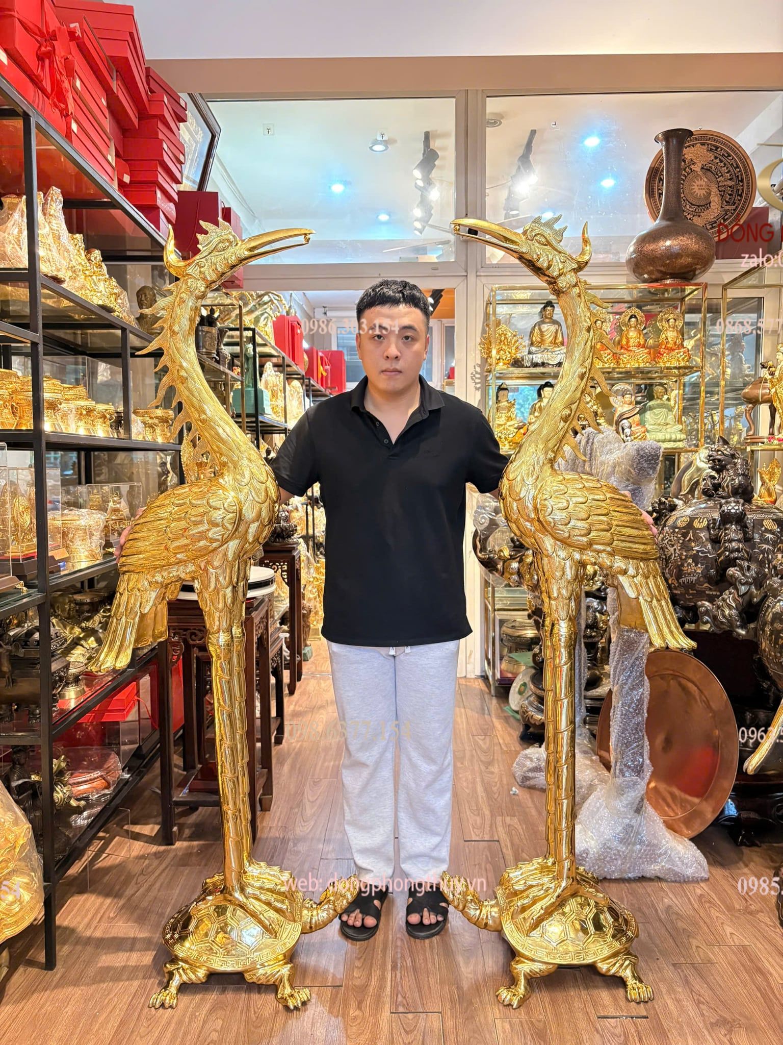 Đôi hạc đồng đỏ dát vàng