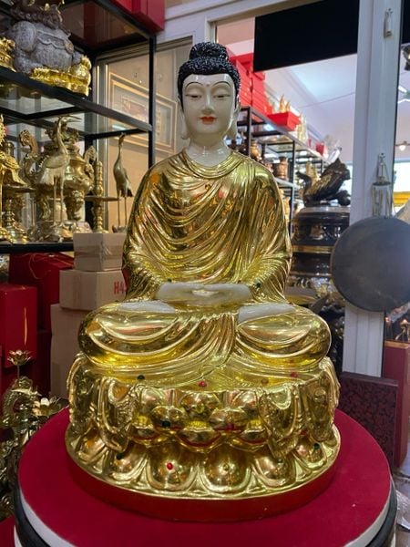 Tượng phật Thích Ca 40cm 12kg bằng đồng dát vàng vẽ diện