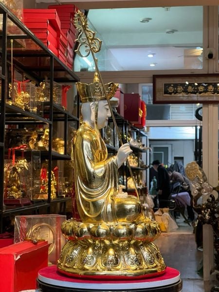 Tượng địa tạng vương bồ tát cao 50cm 15kg  bằng đồng, màu thủ công vẽ gấm diện