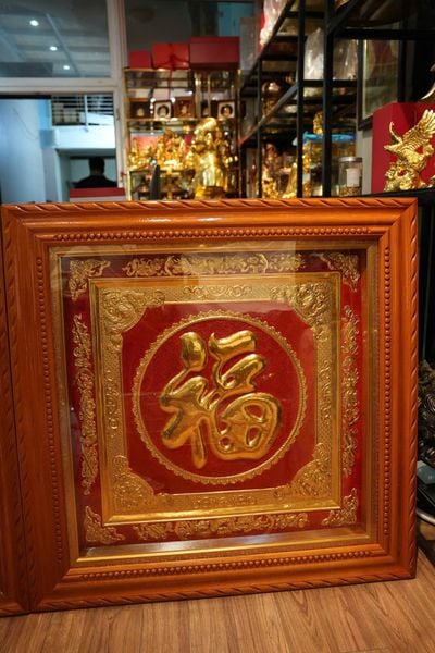 Tranh Chữ Đức Phúc 1m1 bằng đồng đỏ dày 8zem dát vàng 24k