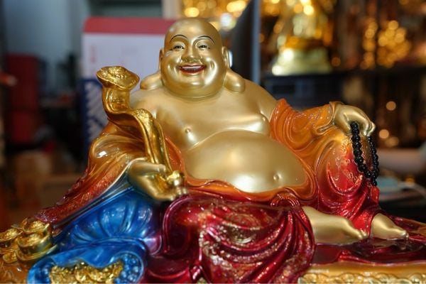 Tượng Phật Di Lặc bằng đồng Sơn màu