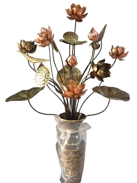Bó hoa sen 20 cành hun nâu bằng đồng cao 90cm