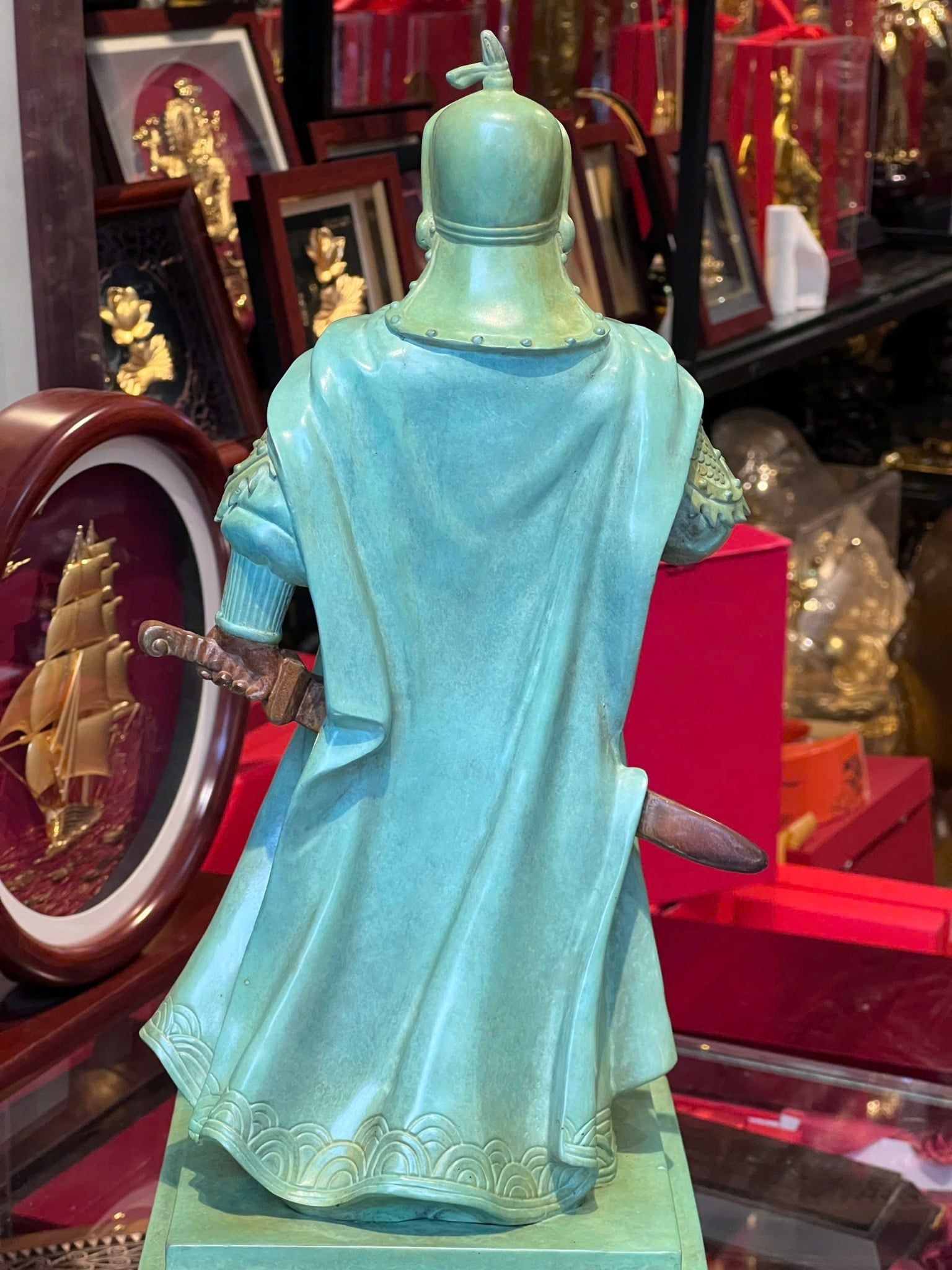 Tượng Trần Hưng Đạo bằng đồng 50cm patina xanh ngọc lục bích vân cổ