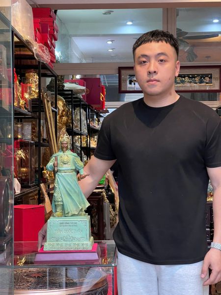 Tượng đồng trần hưng đạo cao 50cm patina xanh ngọc lục bích vân cổ