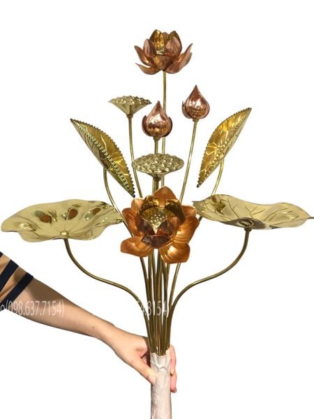 Hoa sen đồng 10 cành bằng đồng cao 70cm