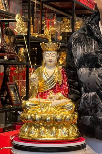 Tượng địa tạng vương bồ tát cao 50cm 15kg  bằng đồng, màu thủ công vẽ gấm diện