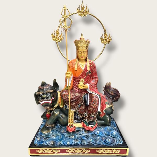 Tượng Địa Tạng Vương bằng đồng vẽ gấm dát vàng 24k