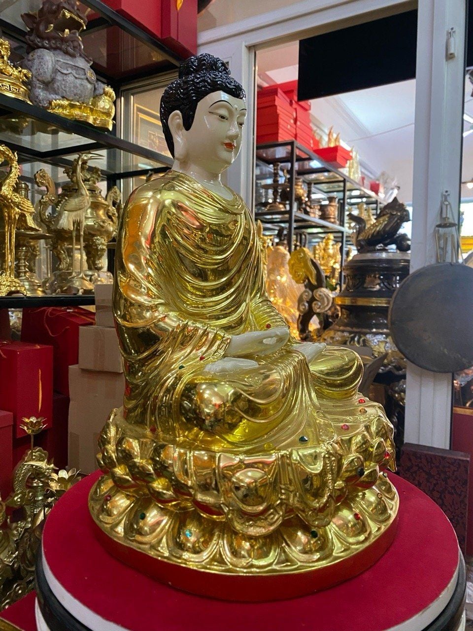 Tượng phật Thích Ca 40cm 12kg bằng đồng dát vàng vẽ diện