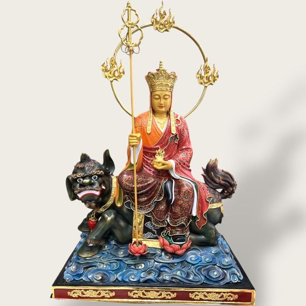 Tượng Địa Tạng Vương bằng đồng vẽ gấm dát vàng 24k