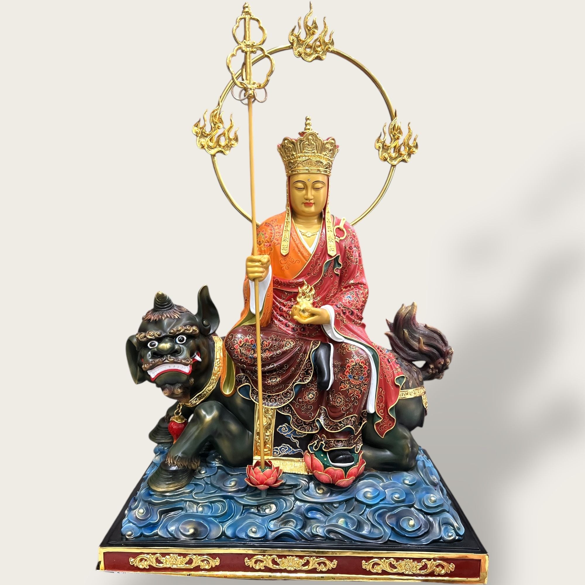 Tượng Địa Tạng Vương bằng đồng vẽ gấm dát vàng 24k