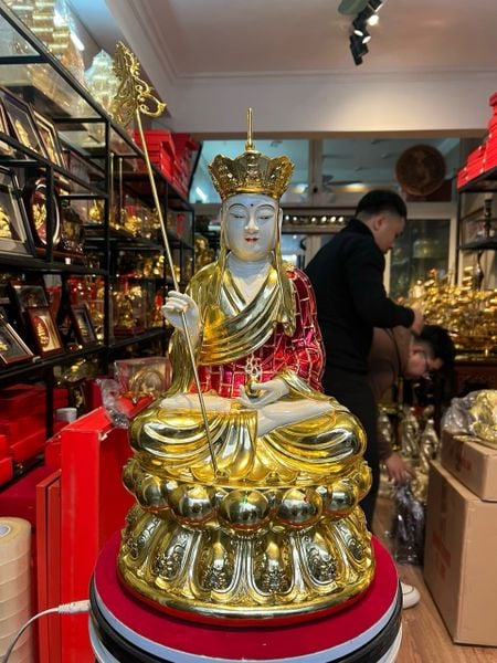 Tượng địa tạng vương bồ tát cao 50cm 15kg  bằng đồng, màu thủ công vẽ gấm diện