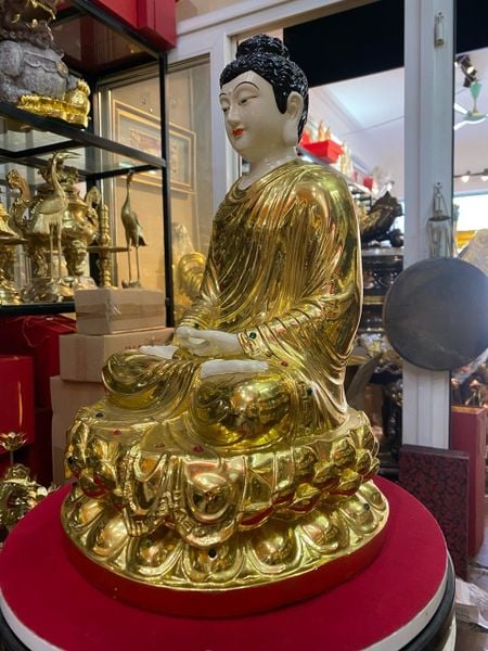 Tượng phật Thích Ca 40cm 12kg bằng đồng dát vàng vẽ diện