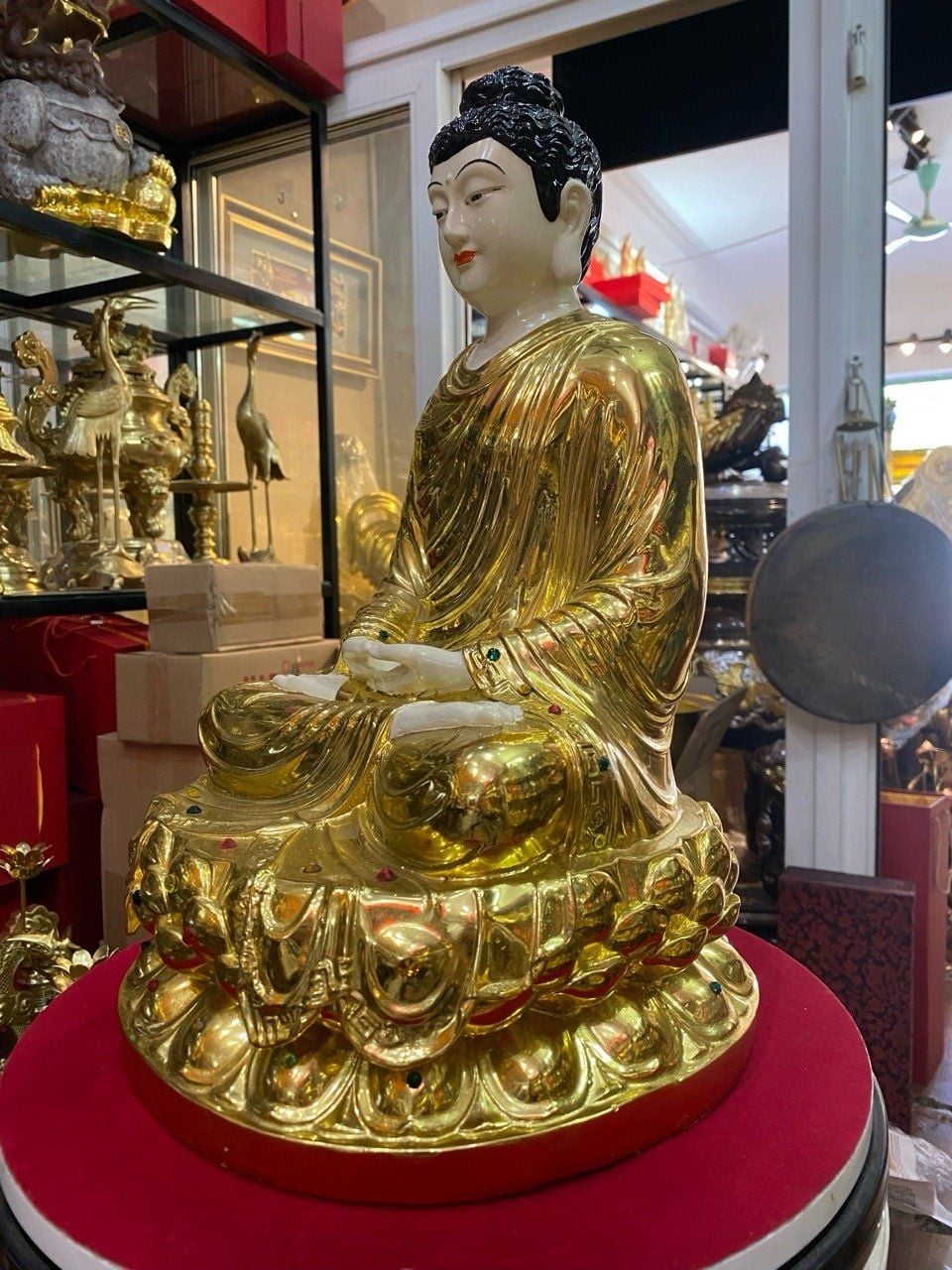 Tượng phật Thích Ca 40cm 12kg bằng đồng dát vàng vẽ diện