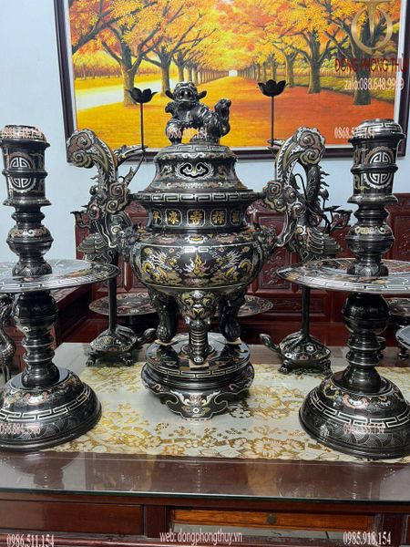 Bộ đỉnh đồng khảm ngũ sắc 80cm nặng 110kg