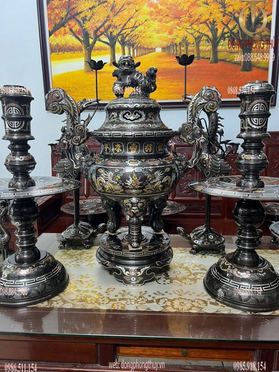 Bộ đỉnh đồng khảm ngũ sắc 80cm nặng 110kg