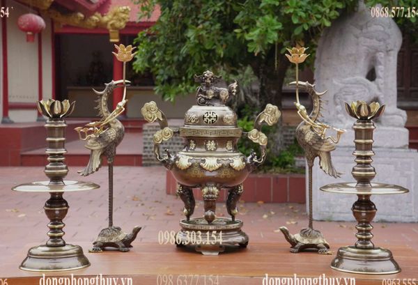 Bộ đỉnh đồng hoa sòi ngũ sự 55cm -60cm
