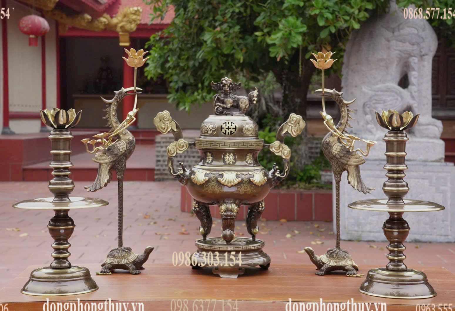 Bộ đỉnh đồng hoa sòi ngũ sự 55cm -60cm