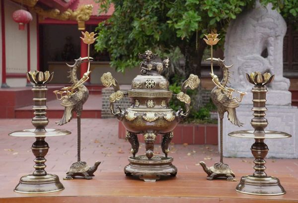 Bộ đỉnh đồng hoa sòi ngũ sự 55cm -60cm