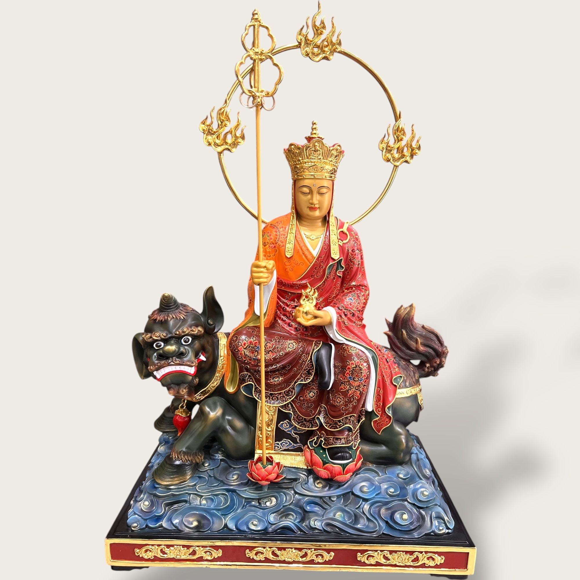 Tượng Địa Tạng Vương bằng đồng vẽ gấm dát vàng 24k