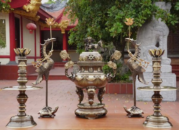 Bộ đỉnh đồng hoa sòi ngũ sự 55cm -60cm