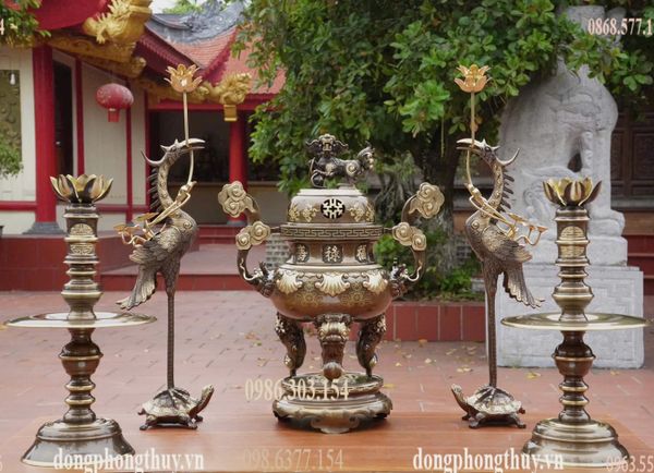 Bộ đỉnh đồng hoa sòi ngũ sự 55cm -60cm