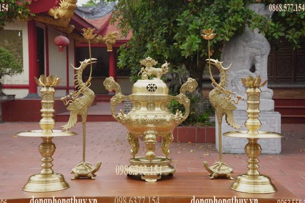 Bộ đỉnh đồng lư hương hoa sòi 55cm -60cm