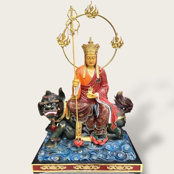 Tượng Địa Tạng Vương bằng đồng vẽ gấm dát vàng 24k