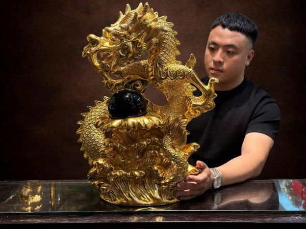 Tượng rồng bằng đồng dát vàng 24k