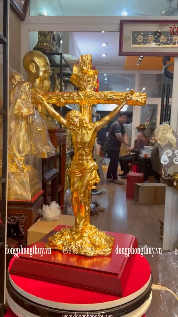 Tượng chúa jesu bằng đồng dát vàng 24k