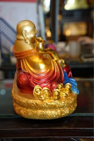 Tượng Phật Di Lặc bằng đồng Sơn màu