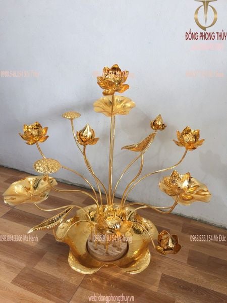 Chậu hoa sen đồng mạ vàng 24k