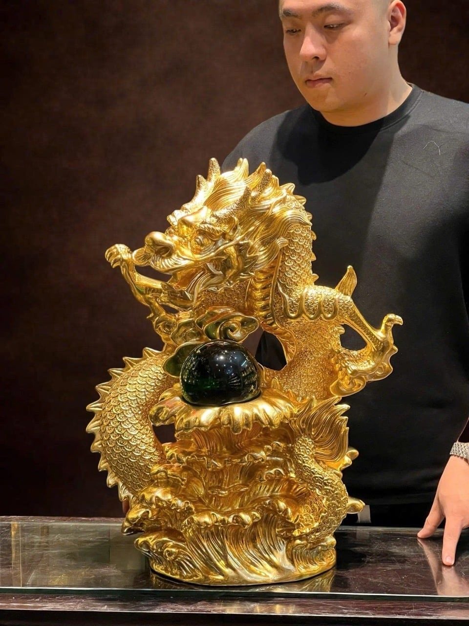 Tượng rồng bằng đồng dát vàng 24k