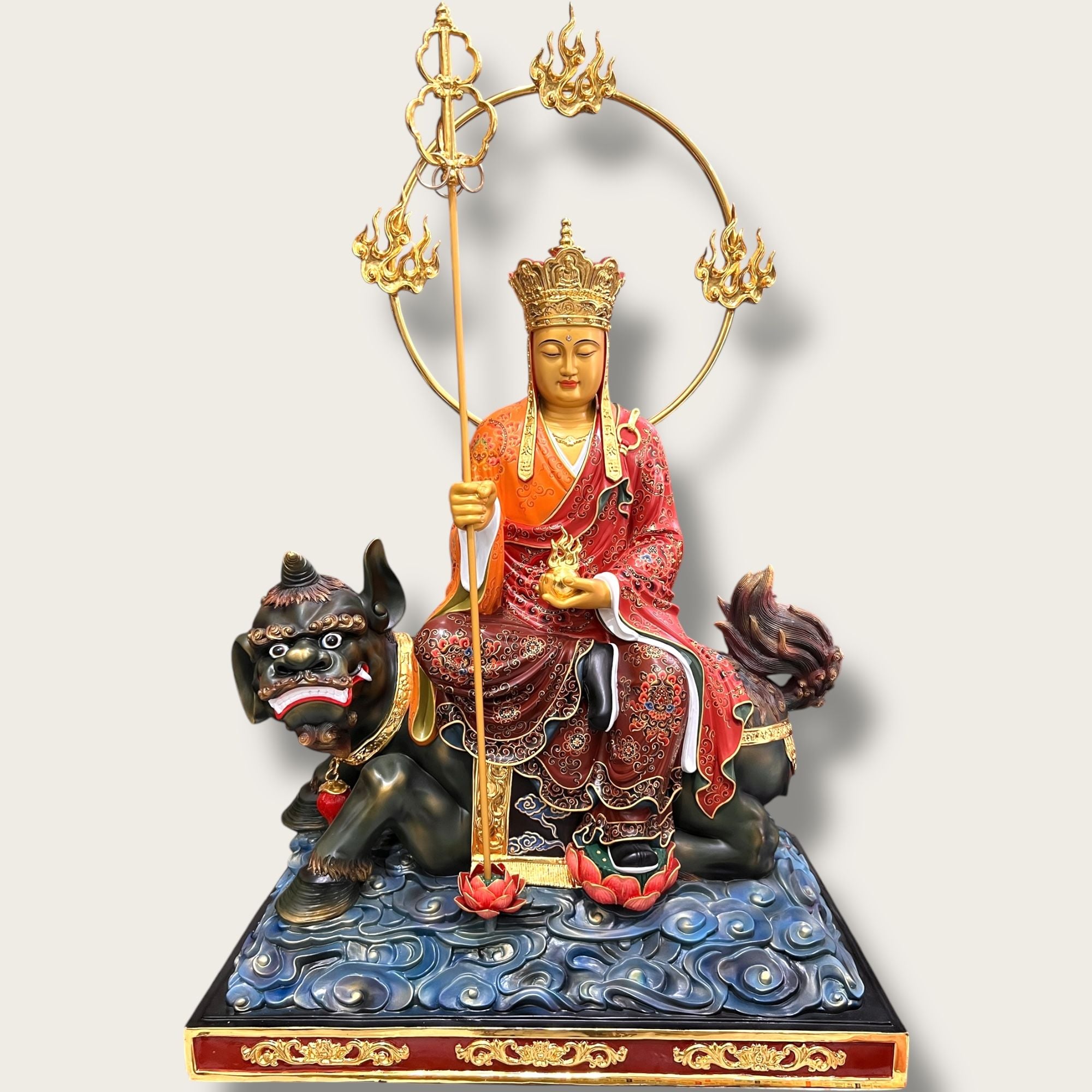 Tượng Địa Tạng Vương bằng đồng vẽ gấm dát vàng 24k