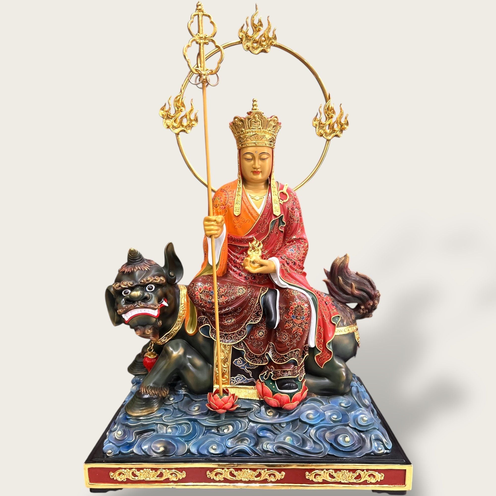 Tượng Địa Tạng Vương bằng đồng vẽ gấm dát vàng 24k