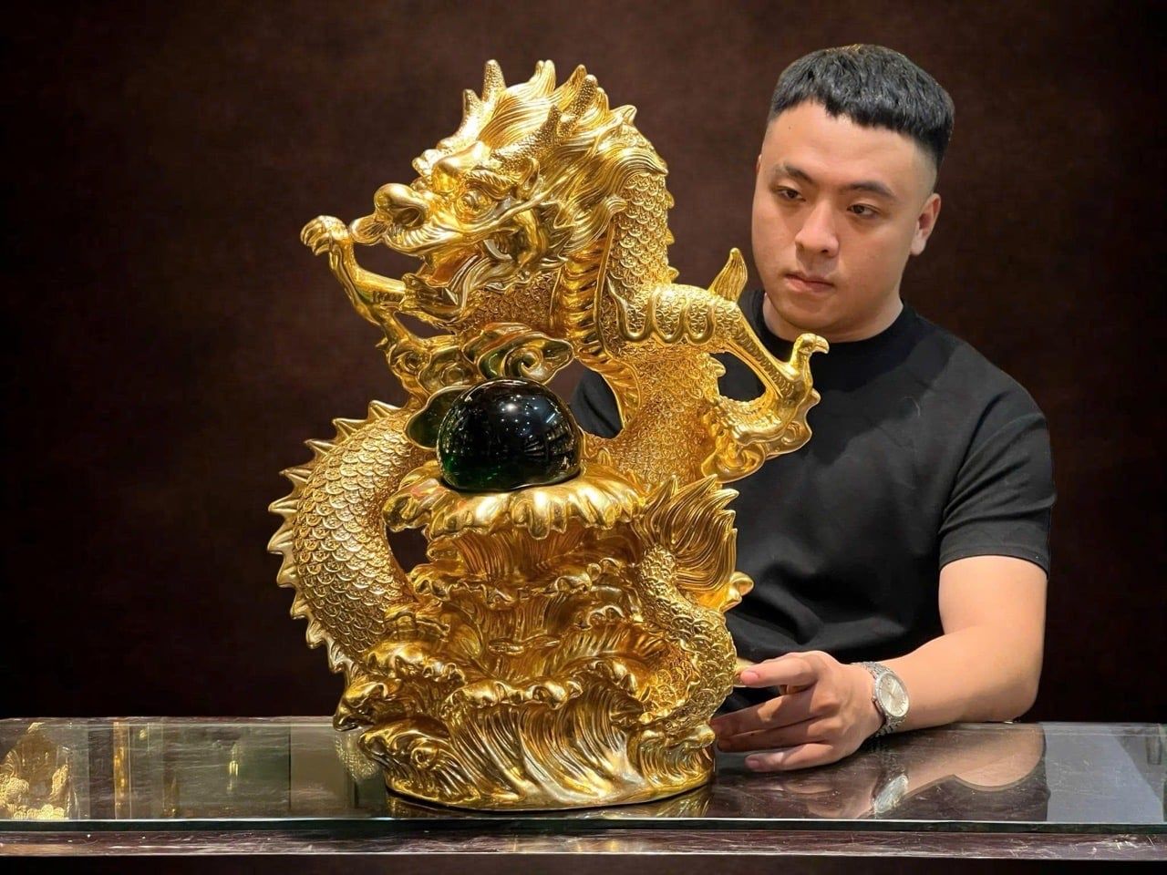 Tượng rồng bằng đồng dát vàng 24k