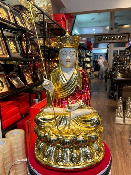 Tượng địa tạng vương bồ tát cao 50cm 15kg  bằng đồng, màu thủ công vẽ gấm diện